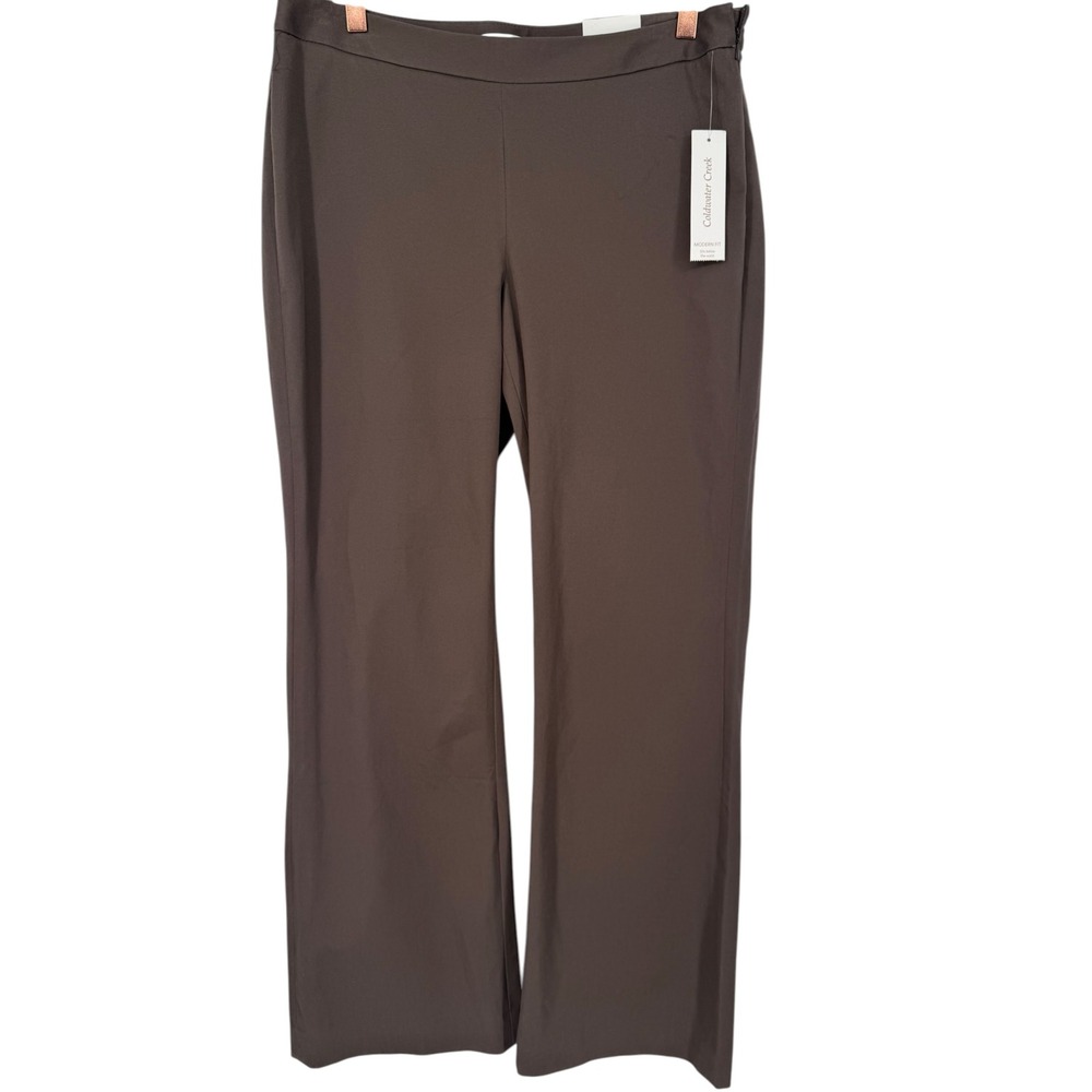NWT Coldwater Creek Womens Modern Fit Brown Cotton Stretch Wide Leg Pants Size 8